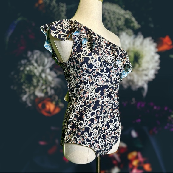 NWT Isabel Marant Etoile ‘Sicilya’ Ruffled Printed One Shoulder Swimsuit Size 40 - Picture 14 of 16
